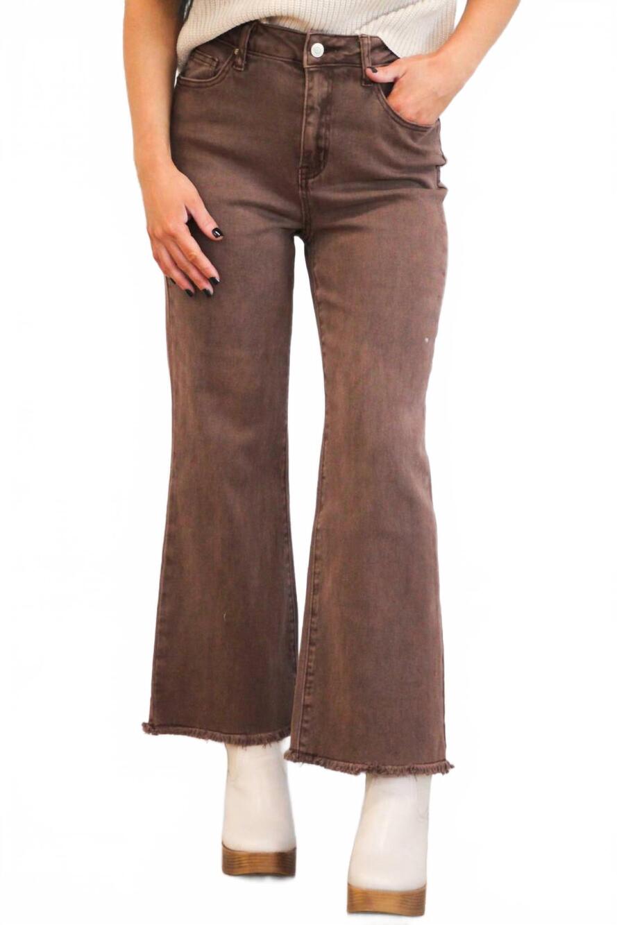 NEW ZENANA zuri high waisted bootcut jeans in mahogany brown